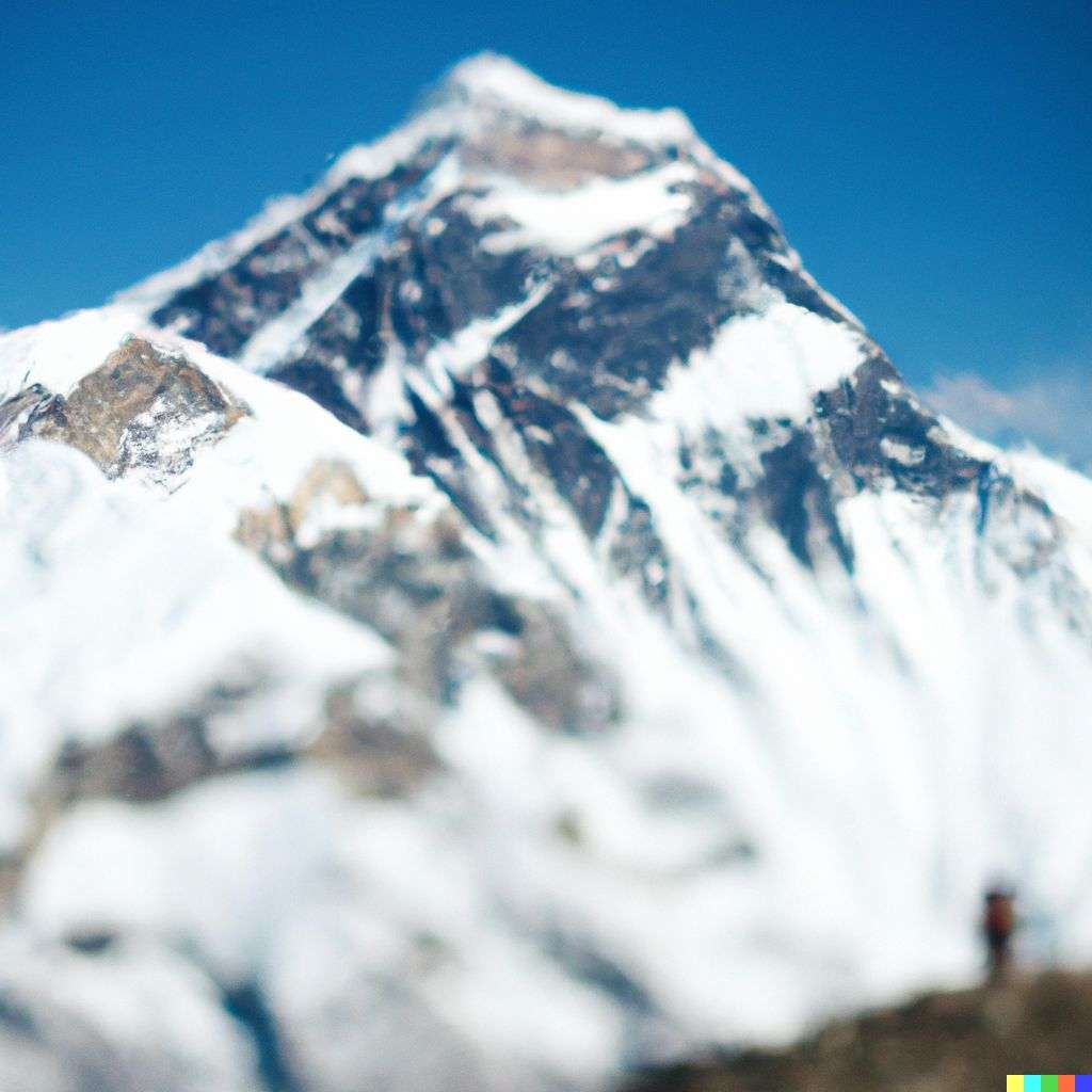 someone gazing at Mount Everest, photograph, extreme tilt shift